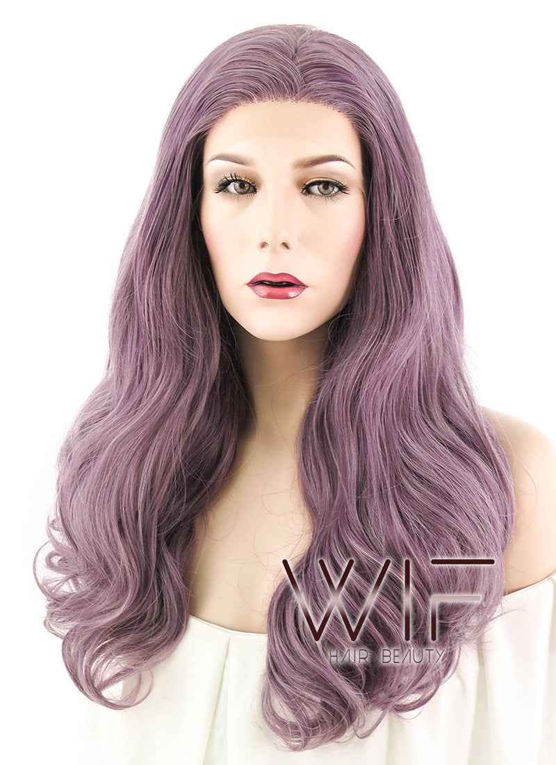 20" Wavy Mixed Ash Purple Lace Front Synthetic Wig LF1614