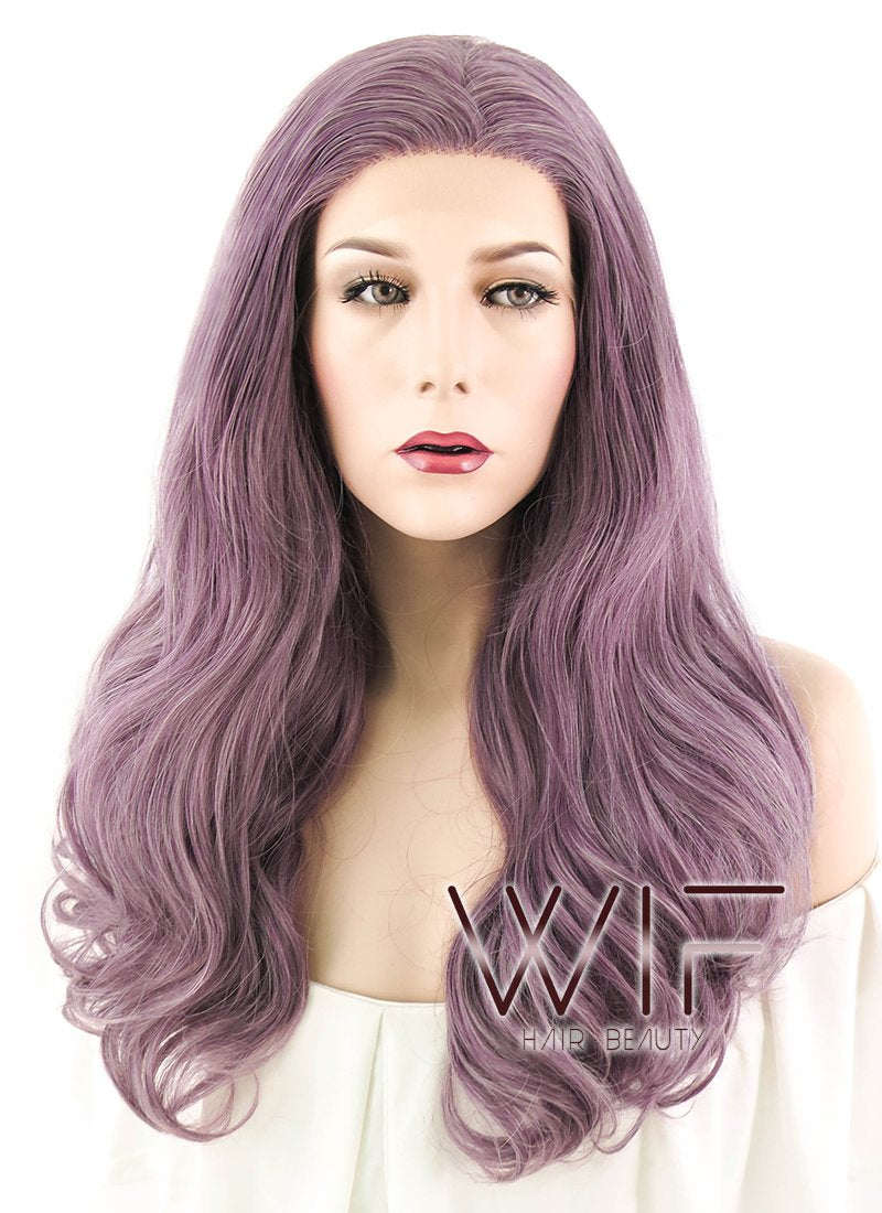 20" Wavy Mixed Ash Purple Lace Front Synthetic Wig LF1614