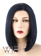 12" Straight Dark Blue Lace Front Synthetic Wig LF1615