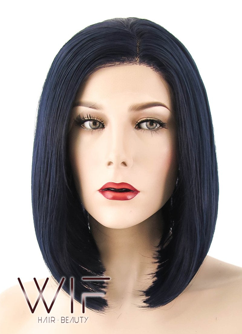 12" Straight Dark Blue Lace Front Synthetic Wig LF1615