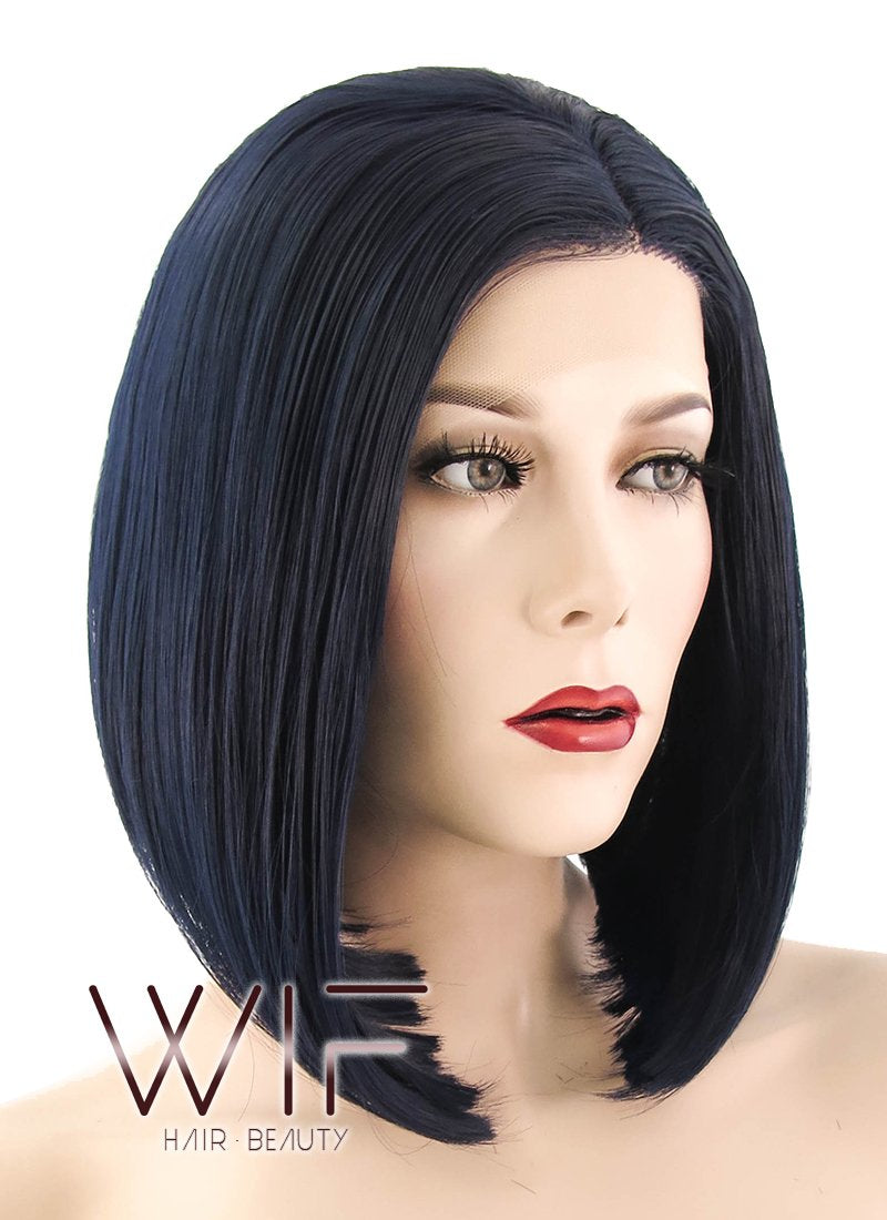 12" Straight Dark Blue Lace Front Synthetic Wig LF1615