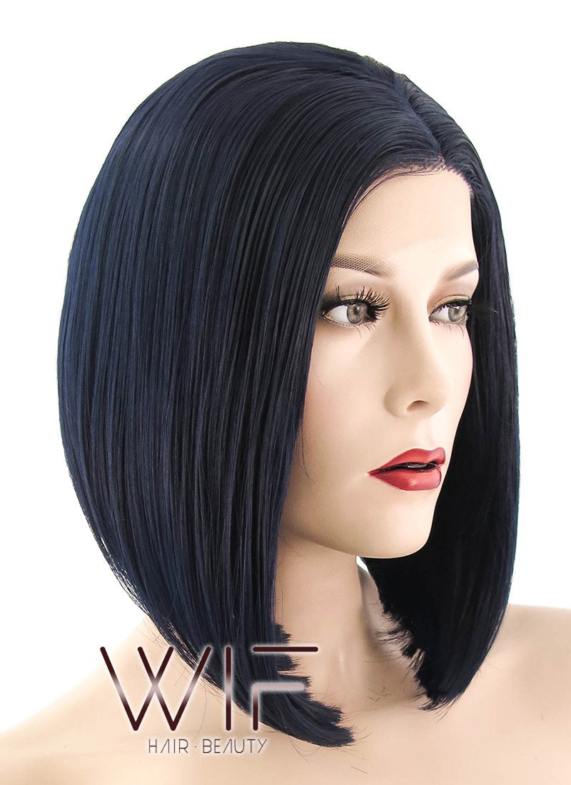 12" Straight Dark Blue Lace Front Synthetic Wig LF1615