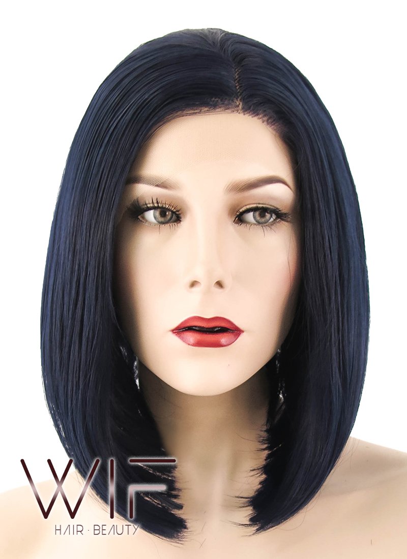 12" Straight Dark Blue Lace Front Synthetic Wig LF1615