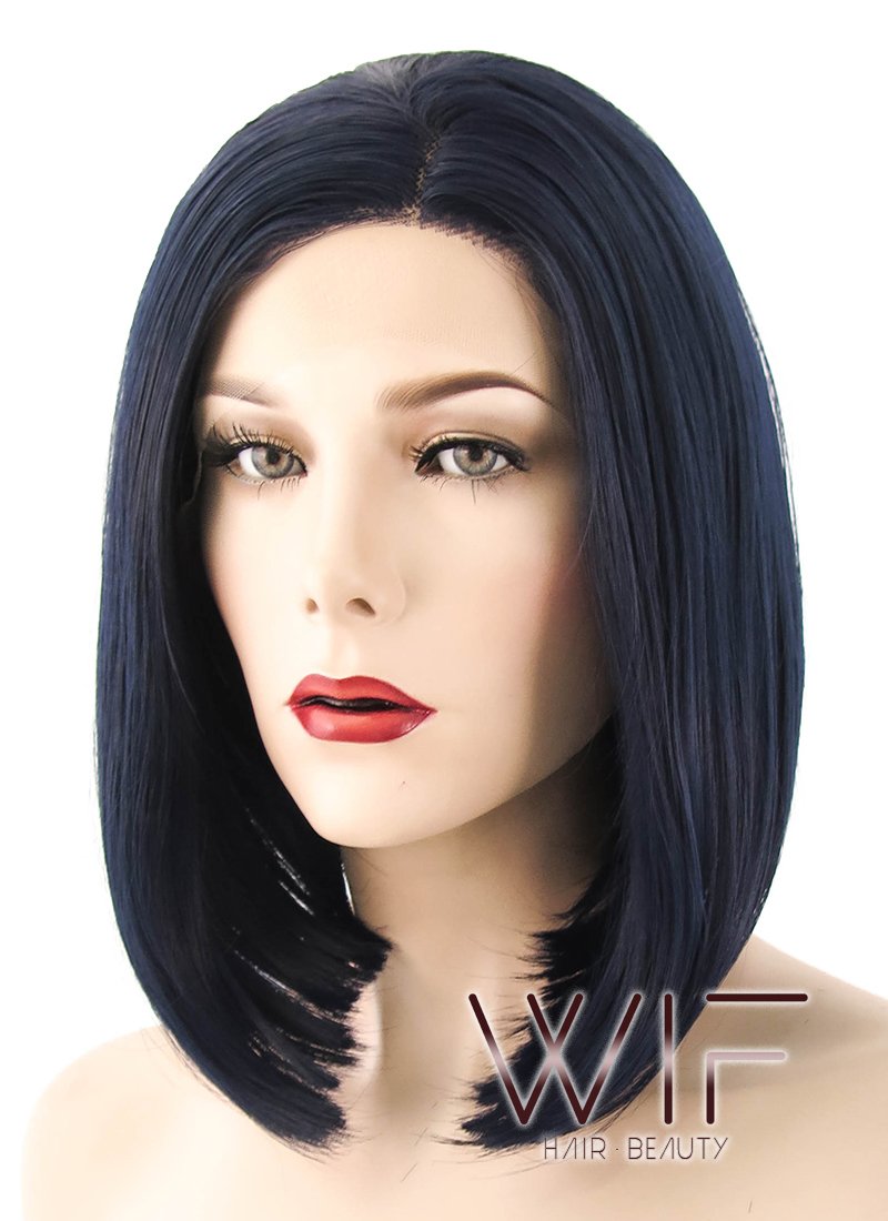 12" Straight Dark Blue Lace Front Synthetic Wig LF1615