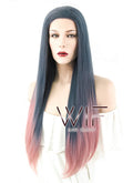 22" Straight Ash Blue Pink Ombre Lace Front Synthetic Wig LF1617