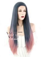 22" Straight Ash Blue Pink Ombre Lace Front Synthetic Wig LF1617