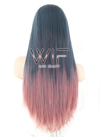 22" Straight Ash Blue Pink Ombre Lace Front Synthetic Wig LF1617