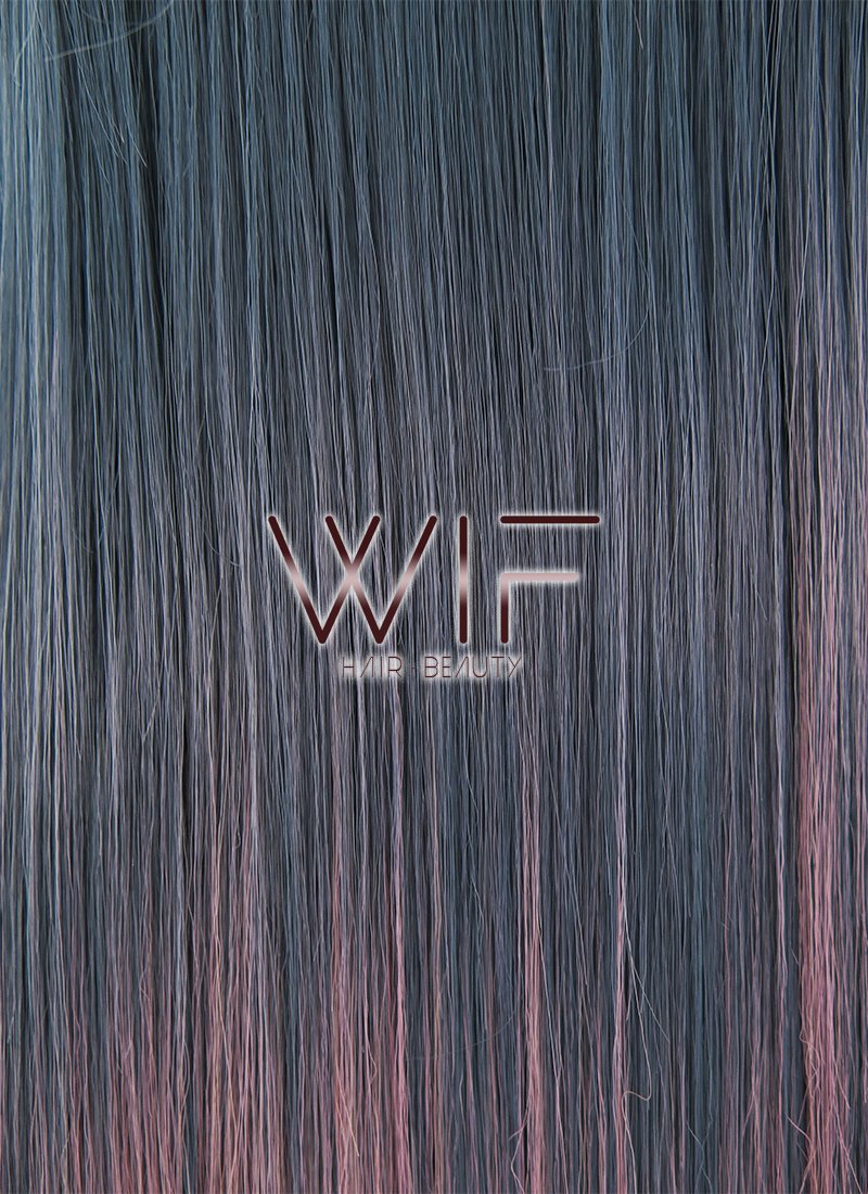 22" Straight Ash Blue Pink Ombre Lace Front Synthetic Wig LF1617