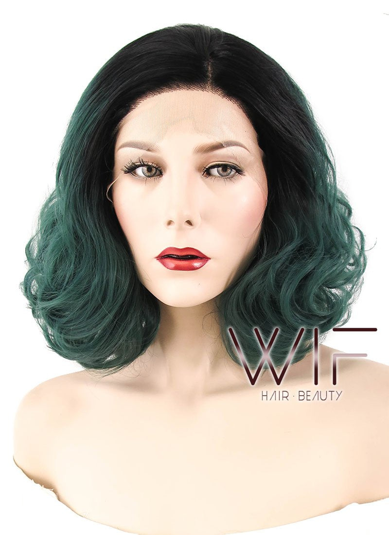 14" Wavy Green With Dark Roots Lace Front Synthetic Wig LF1620