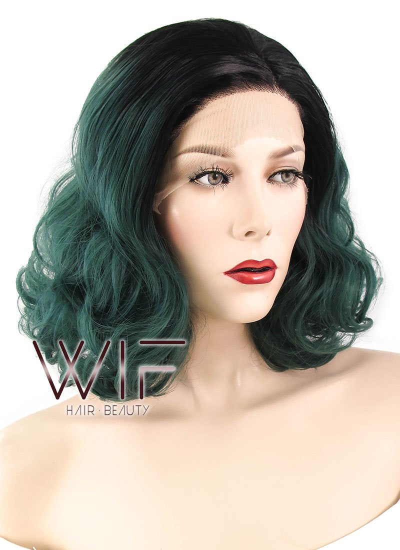 14" Wavy Green With Dark Roots Lace Front Synthetic Wig LF1620