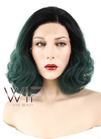 14" Wavy Green With Dark Roots Lace Front Synthetic Wig LF1620