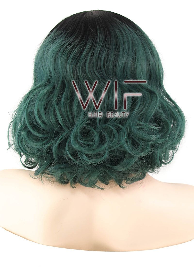 14" Wavy Green With Dark Roots Lace Front Synthetic Wig LF1620