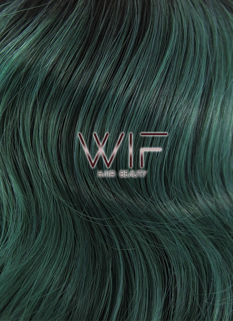 14" Wavy Green With Dark Roots Lace Front Synthetic Wig LF1620