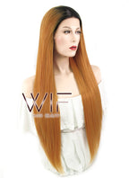 26" Straight Orange With Dark Roots Lace Front Synthetic Wig LF1622