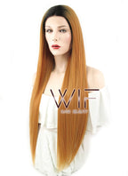 26" Straight Orange With Dark Roots Lace Front Synthetic Wig LF1622