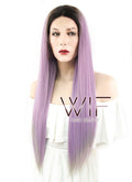 26" Straight Ash Purple With Dark Roots Lace Front Synthetic Wig LF1623