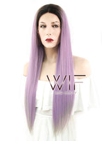 26" Straight Ash Purple With Dark Roots Lace Front Synthetic Wig LF1623