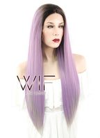 26" Straight Ash Purple With Dark Roots Lace Front Synthetic Wig LF1623