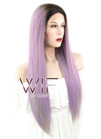 26" Straight Ash Purple With Dark Roots Lace Front Synthetic Wig LF1623