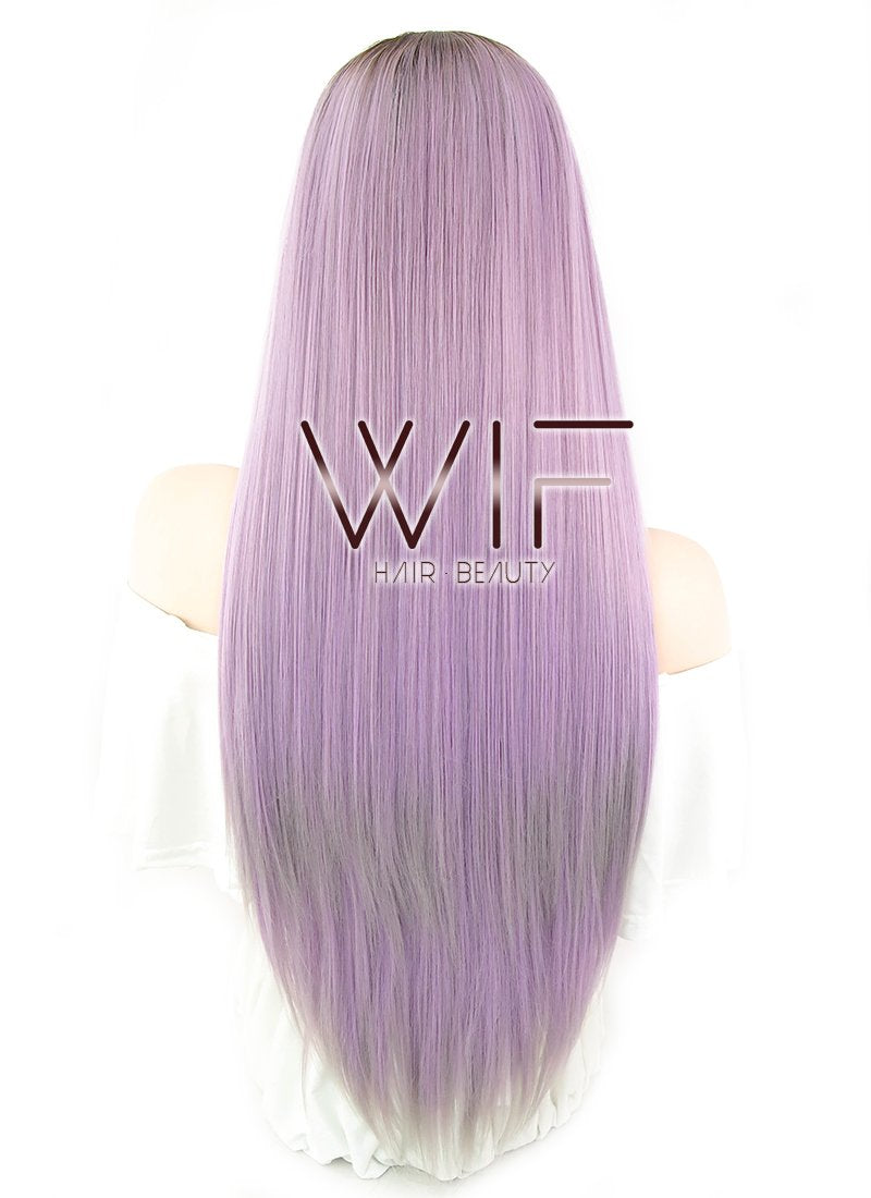 26" Straight Ash Purple With Dark Roots Lace Front Synthetic Wig LF1623