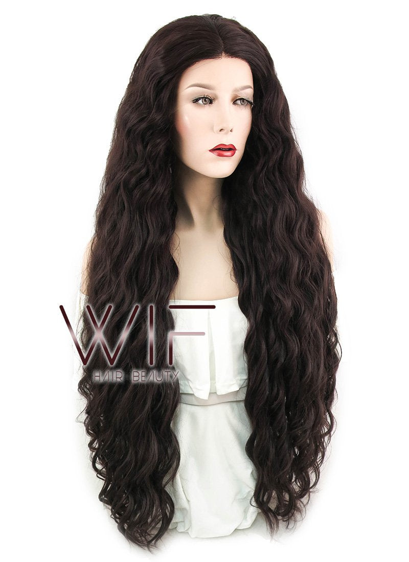 30" Spiral Curly Dark Brown Lace Front Synthetic Wig LF1628
