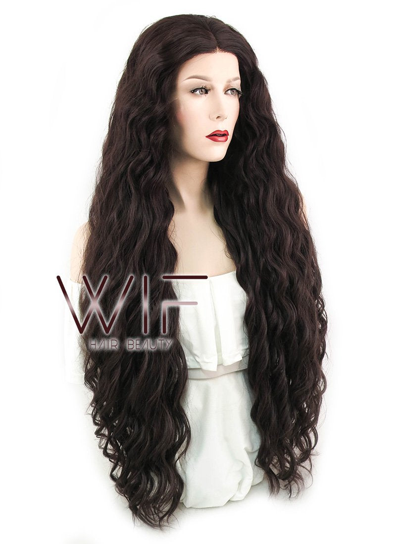 30" Spiral Curly Dark Brown Lace Front Synthetic Wig LF1628