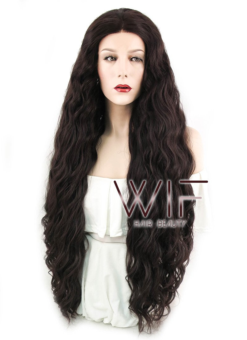 30" Spiral Curly Dark Brown Lace Front Synthetic Wig LF1628