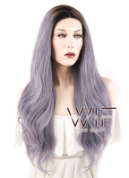 24" Wavy Ash Purple Mixed Pink With Dark Roots Lace Front Synthetic Wig LF1629