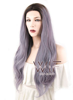 24" Wavy Ash Purple Mixed Pink With Dark Roots Lace Front Synthetic Wig LF1629