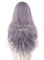 24" Wavy Ash Purple Mixed Pink With Dark Roots Lace Front Synthetic Wig LF1629