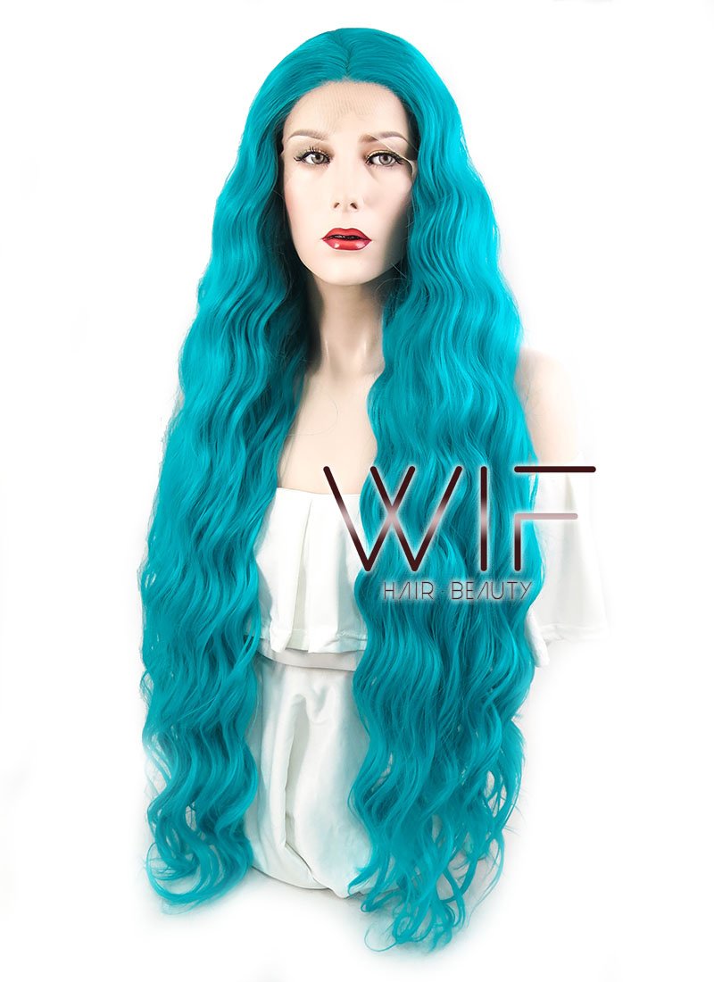 30" Spiral Curly Blue Lace Front Synthetic Wig LF1632