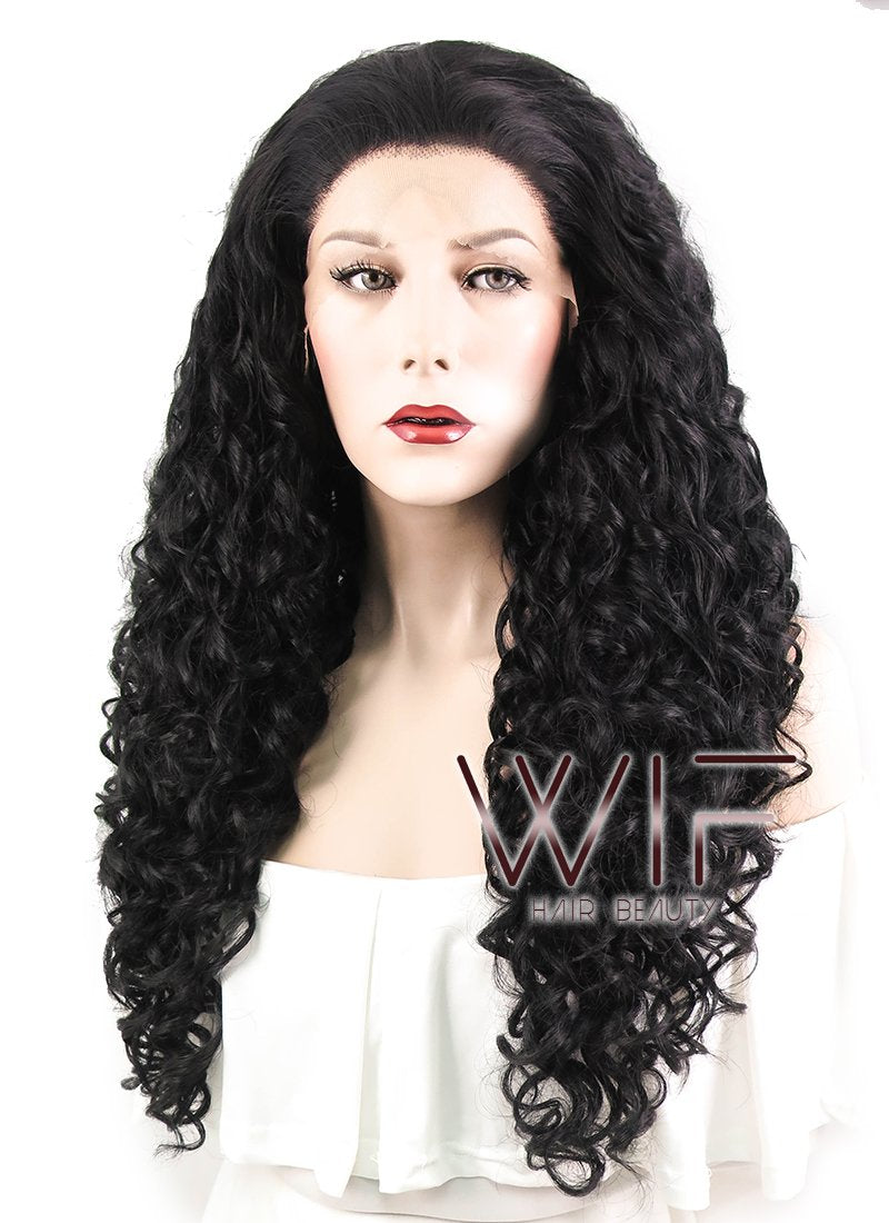 26" Spiral Curly Black Lace Front Synthetic Wig LF166