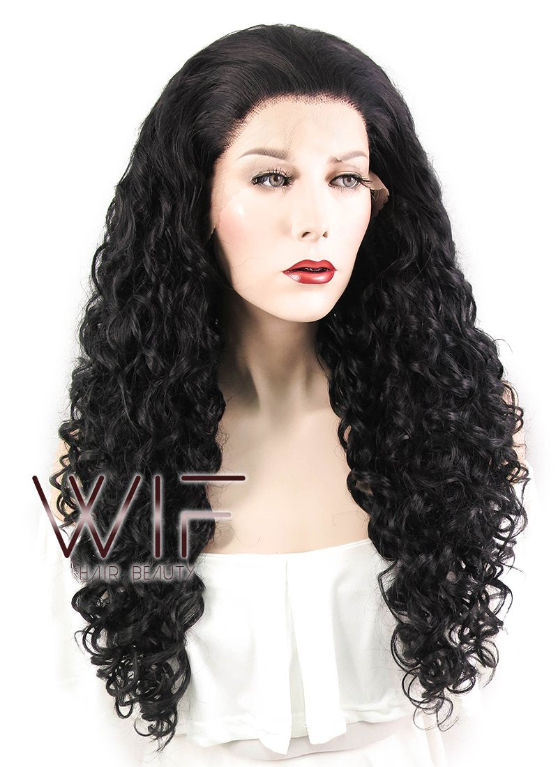 26" Spiral Curly Black Lace Front Synthetic Wig LF166
