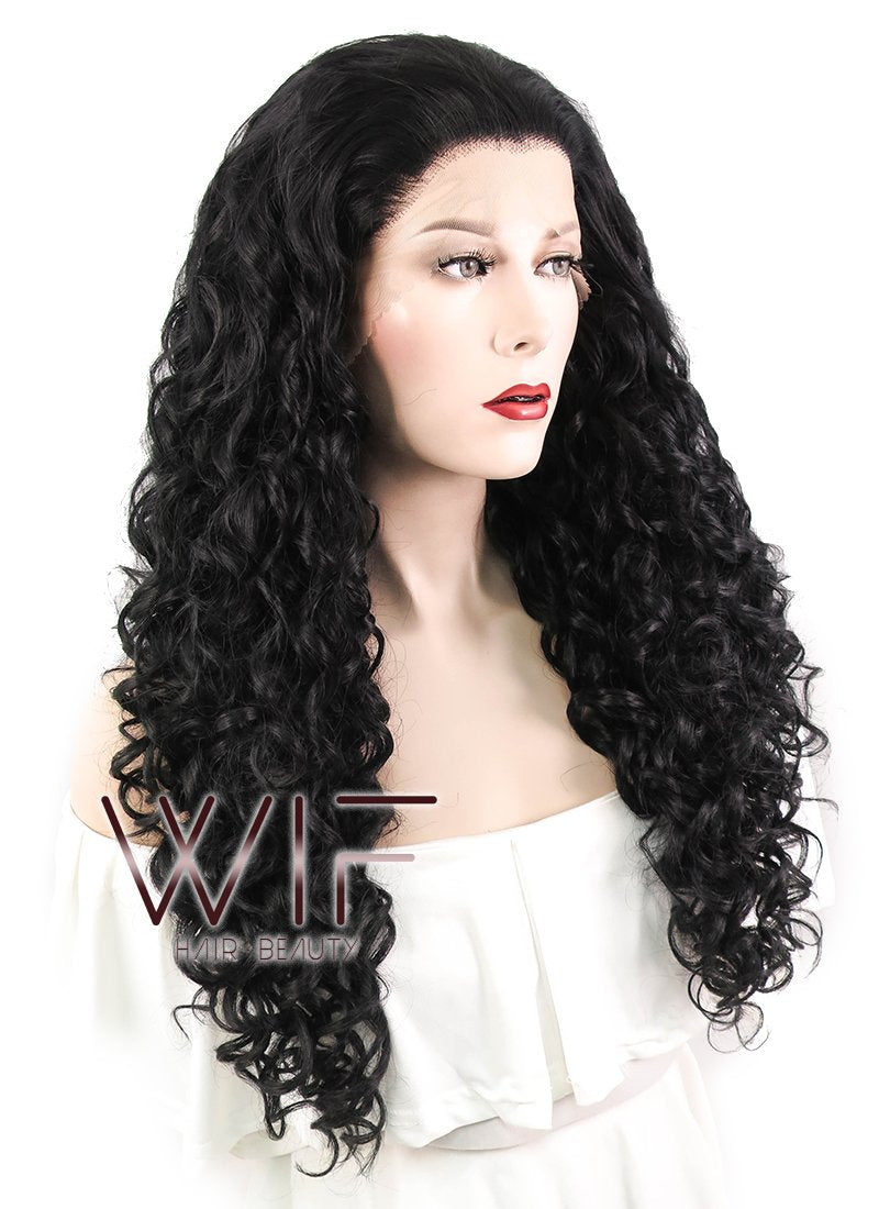 26" Spiral Curly Black Lace Front Synthetic Wig LF166
