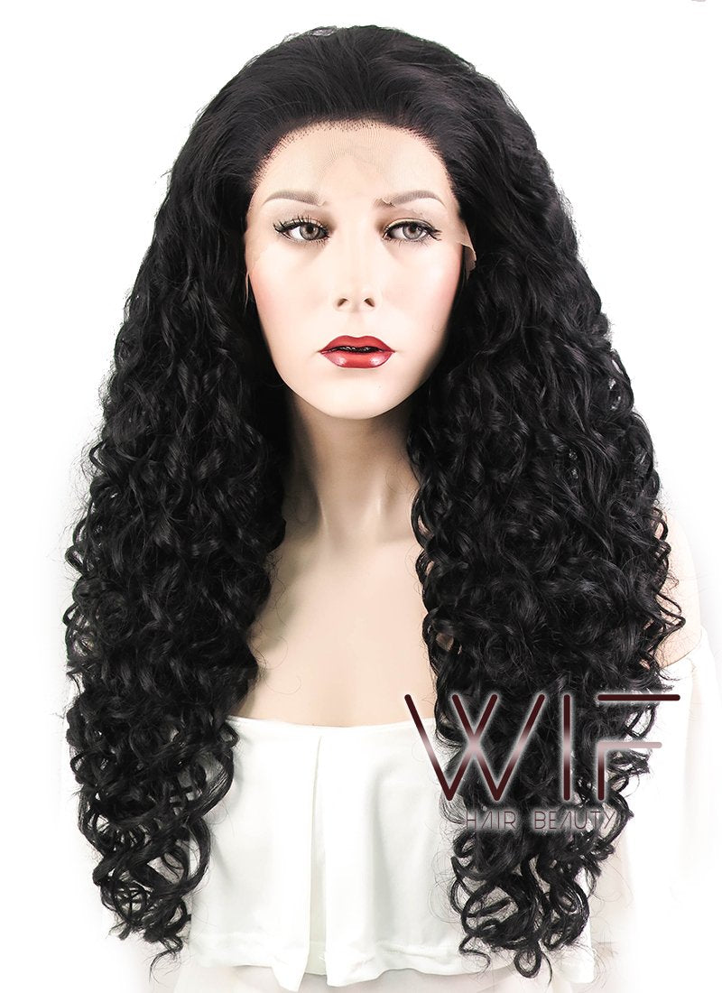 26" Spiral Curly Black Lace Front Synthetic Wig LF166