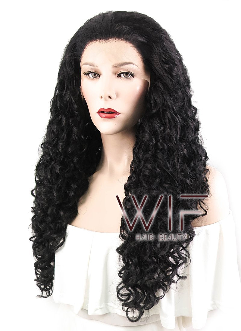 26" Spiral Curly Black Lace Front Synthetic Wig LF166