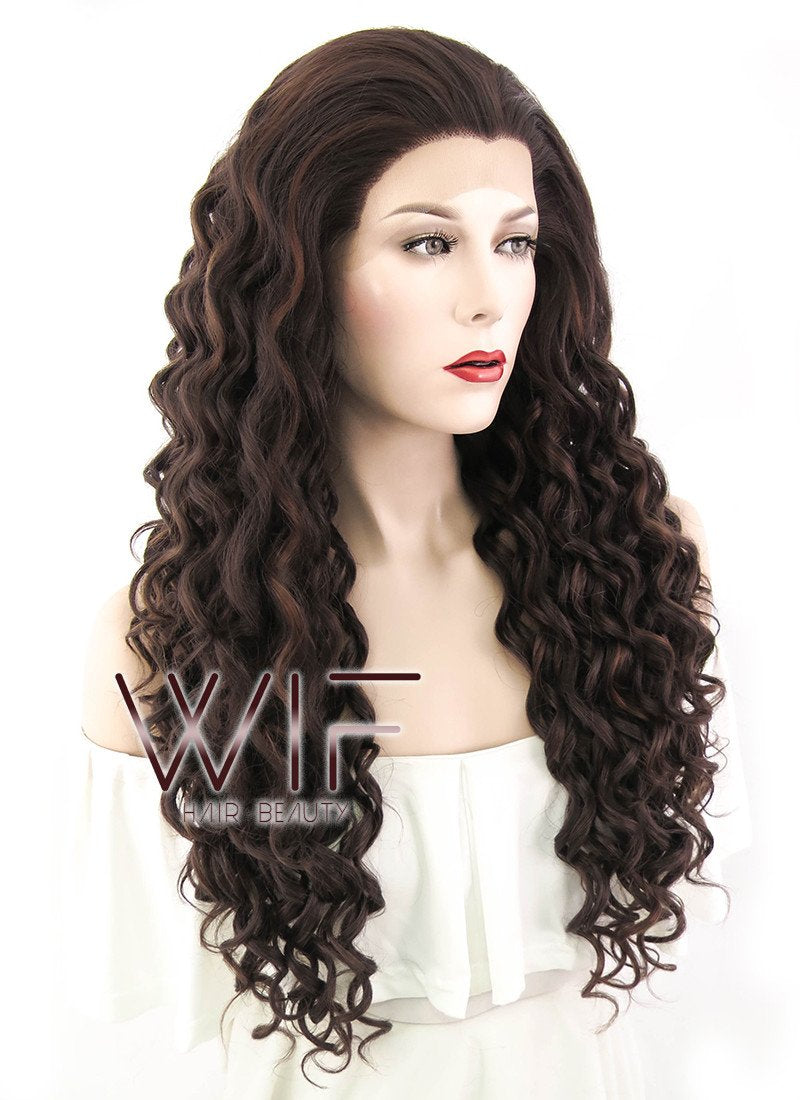 26" Spiral Curly Dark Brown Lace Front Synthetic Wig LF171