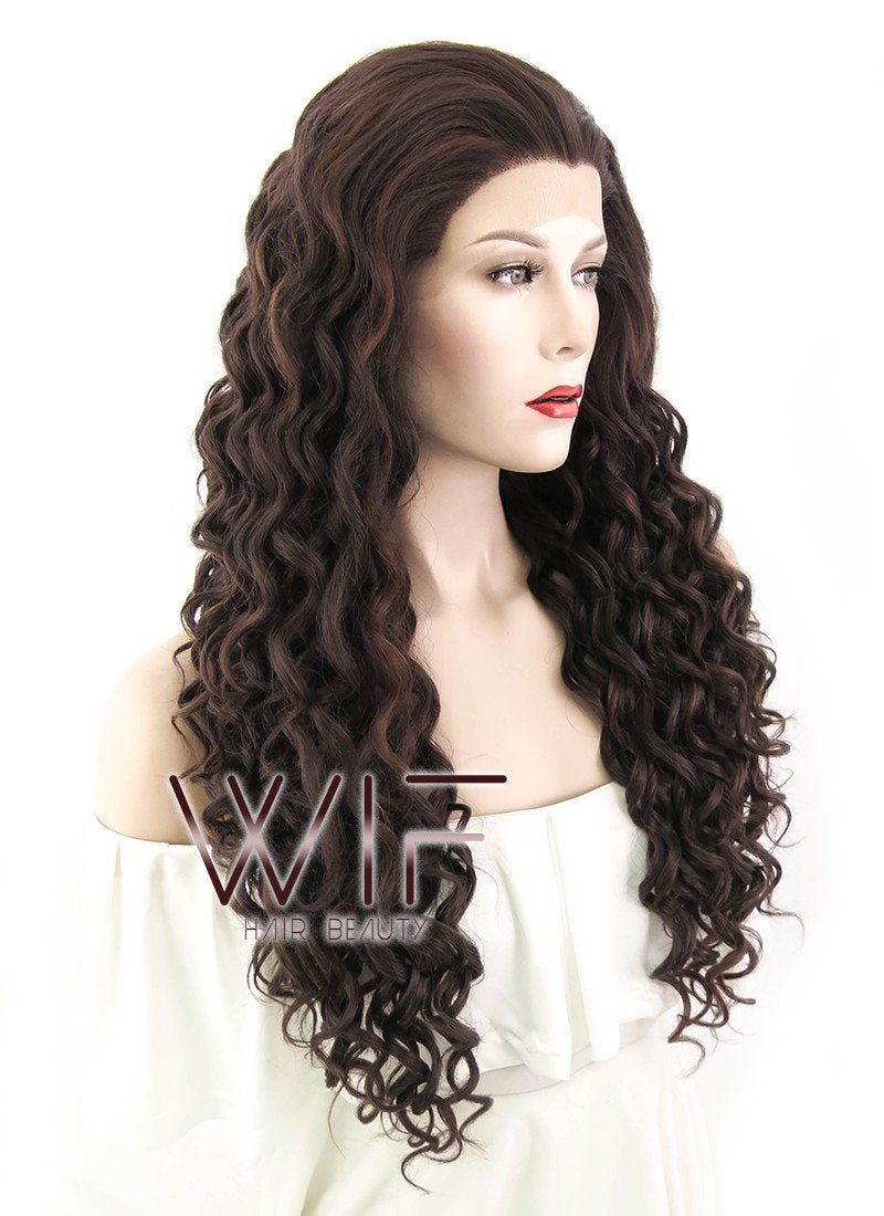 26" Spiral Curly Dark Brown Lace Front Synthetic Wig LF171