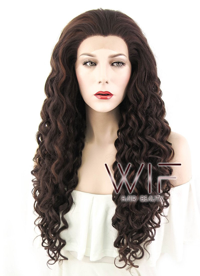 26" Spiral Curly Dark Brown Lace Front Synthetic Wig LF171