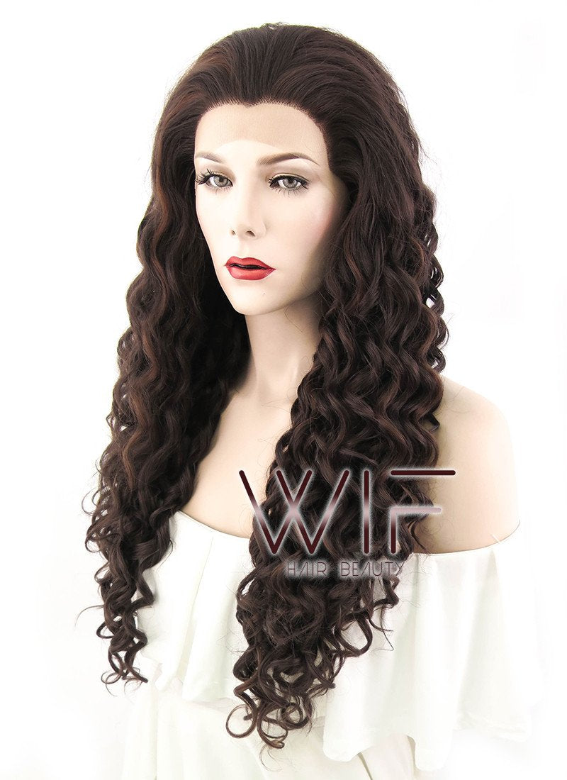 26" Spiral Curly Dark Brown Lace Front Synthetic Wig LF171