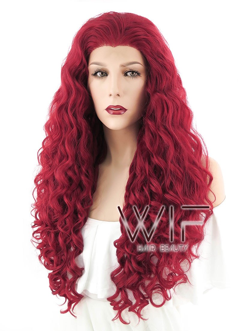 26" Spiral Curly Dark Red Lace Front Synthetic Wig LF186