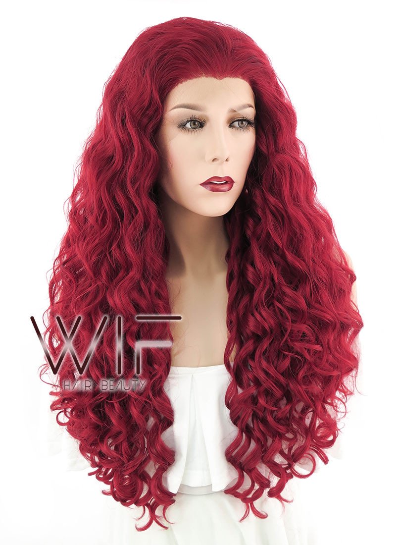 26" Spiral Curly Dark Red Lace Front Synthetic Wig LF186