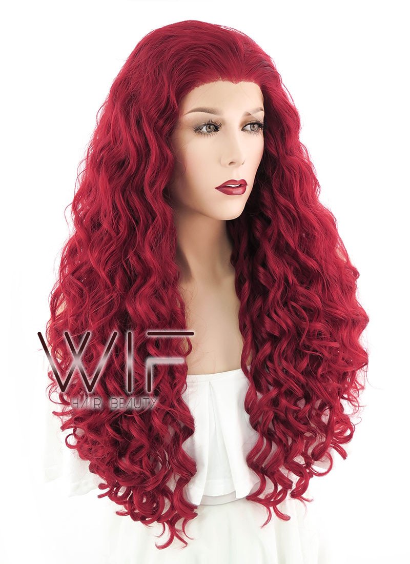 26" Spiral Curly Dark Red Lace Front Synthetic Wig LF186