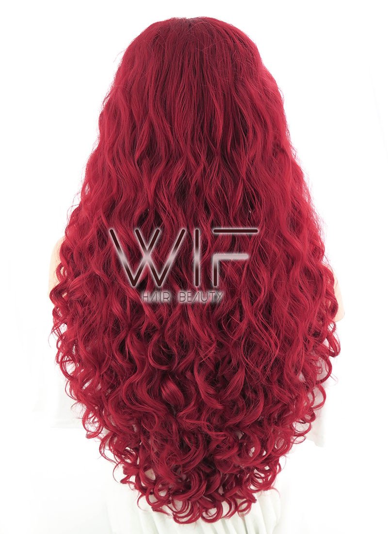 26" Spiral Curly Dark Red Lace Front Synthetic Wig LF186
