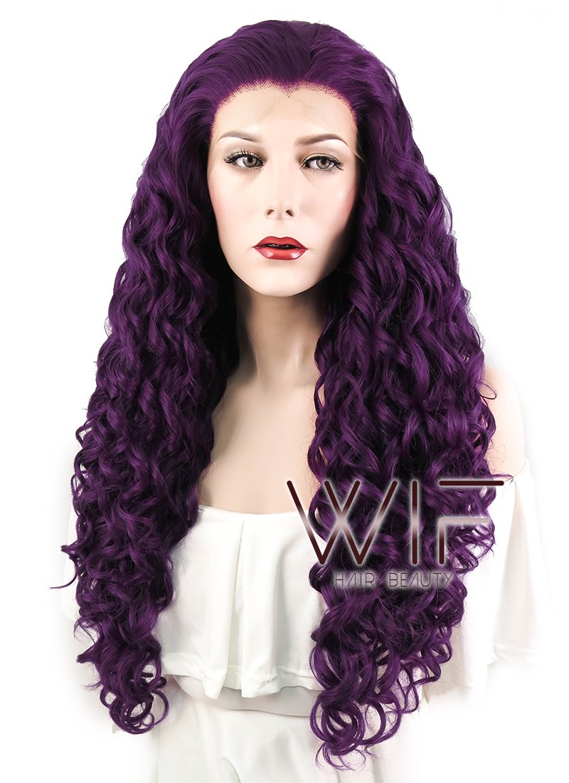 26" Spiral Curly Dark Purple Lace Front Synthetic Wig LF187