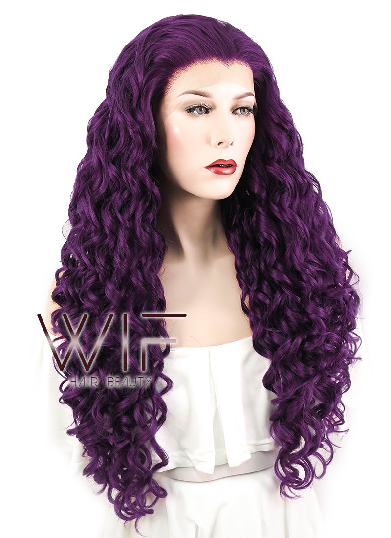 26" Spiral Curly Dark Purple Lace Front Synthetic Wig LF187