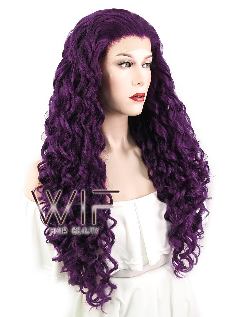 26" Spiral Curly Dark Purple Lace Front Synthetic Wig LF187
