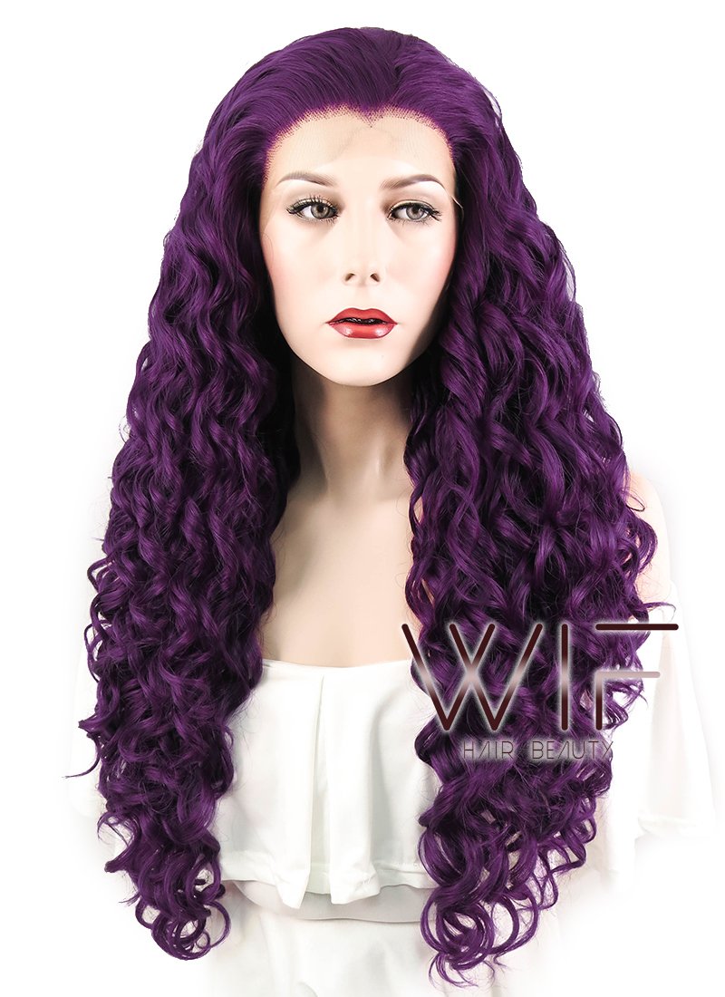 26" Spiral Curly Dark Purple Lace Front Synthetic Wig LF187