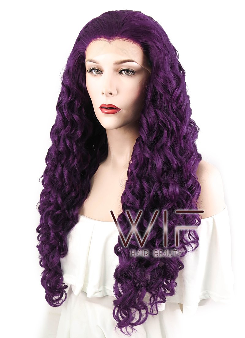 26" Spiral Curly Dark Purple Lace Front Synthetic Wig LF187