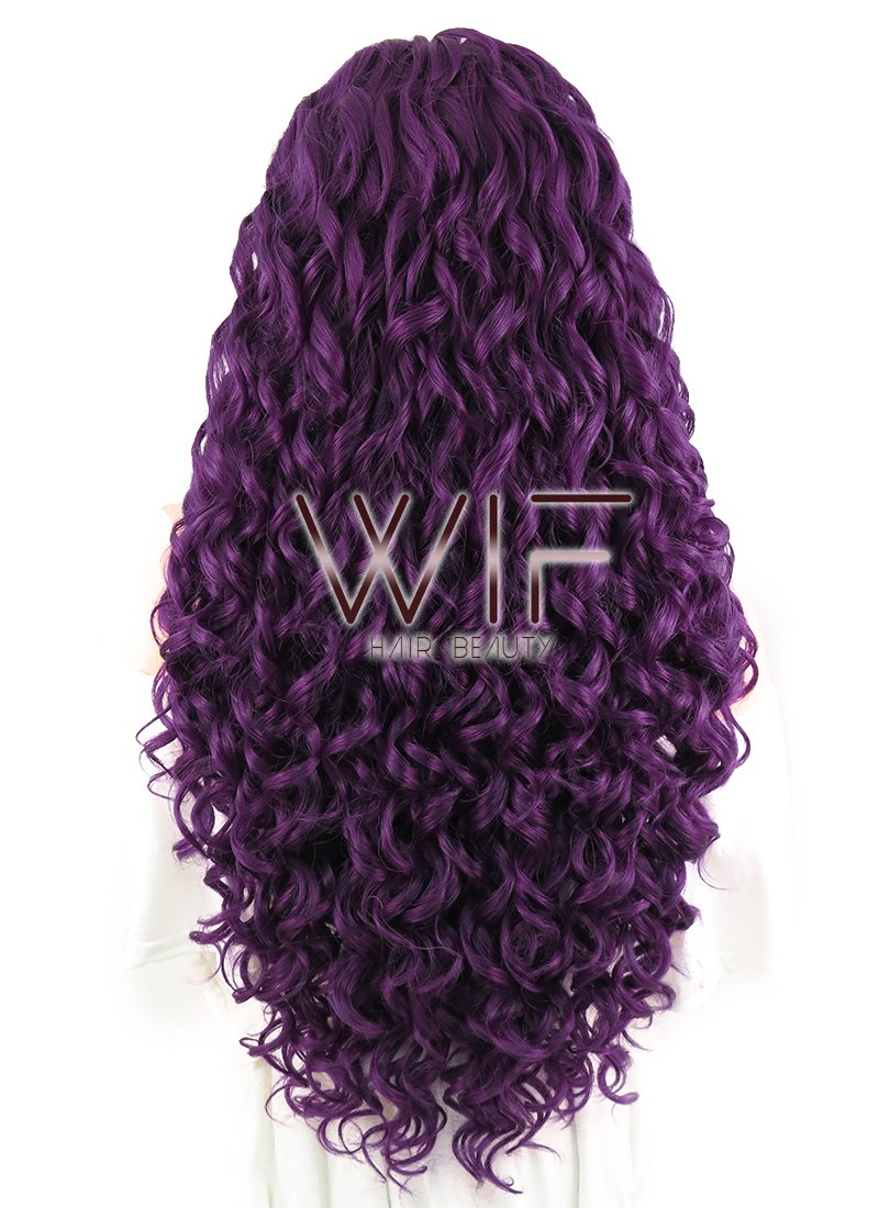 26" Spiral Curly Dark Purple Lace Front Synthetic Wig LF187